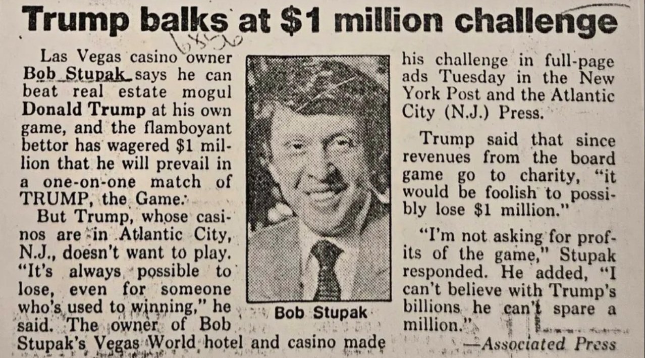 Η άγνωστη ιστορία του Τραμπ στο Λας Βέγκας: Αρνήθηκε στοίχημα $1 εκατ. από τον Bob Stupak
